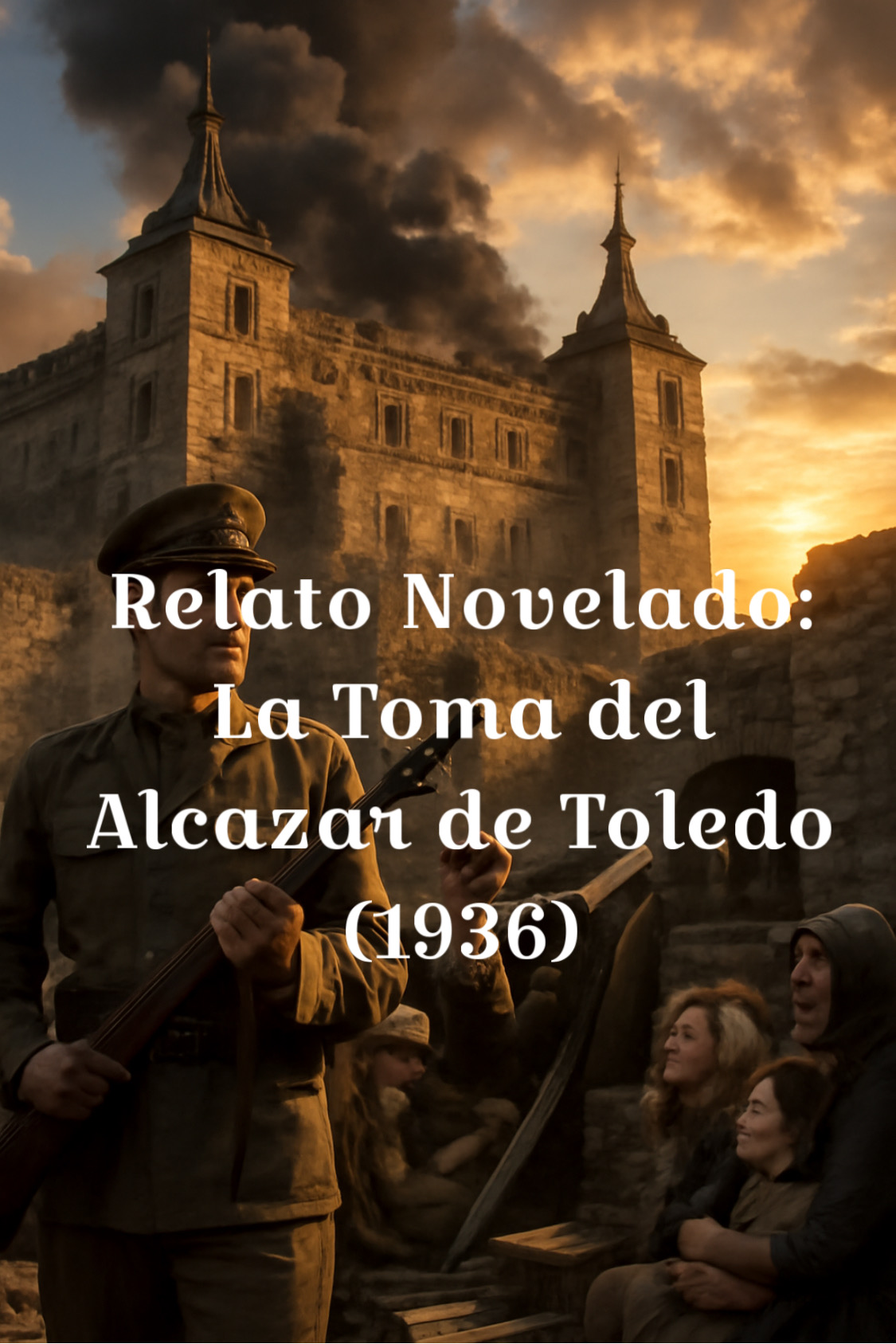 Relato histórico, documentado mostrando soldados nacionales y civiles en un escenario dramático de resistencia y tácticas militares impecables durante la Guerra Civil Española , un relato épico de sacrificio patriota y estrategias defensivas del bando nacional.